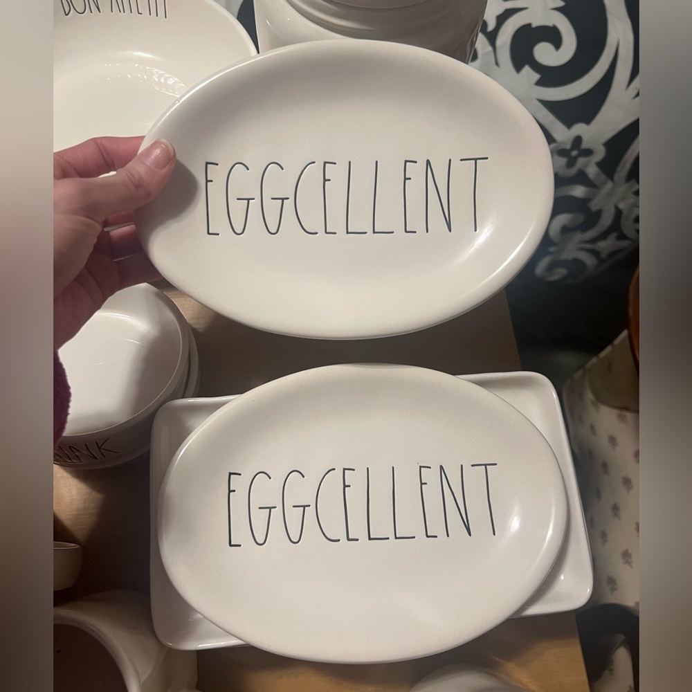 Rae Dunn EGGCELLENT snack plates (x2)